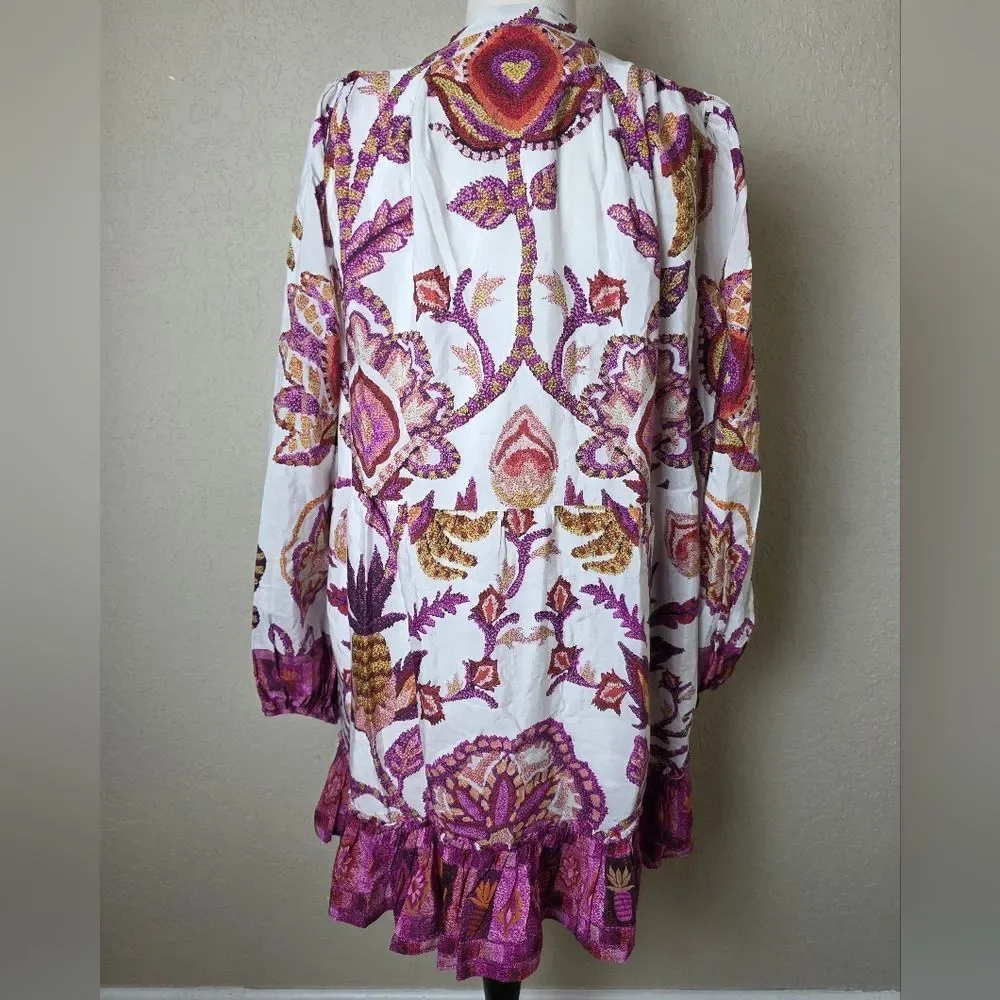Farm Rio Sunset Tapestry Long Sleeve Shirt Dress Size L - Picture 5 of 13